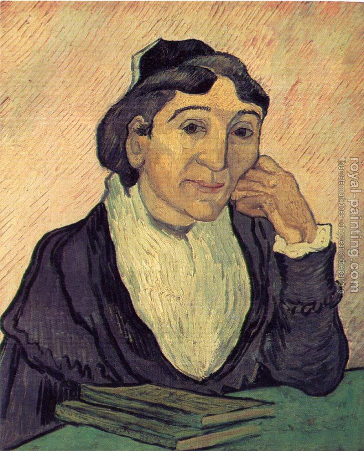 Vincent Van Gogh : The Arlesienne(Madame Ginoux), with Cherrg Colored Background